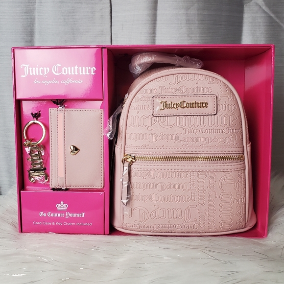 Juicy Couture Handbags - JUICY COUTURE dusty pink embossed mini backpack gift set